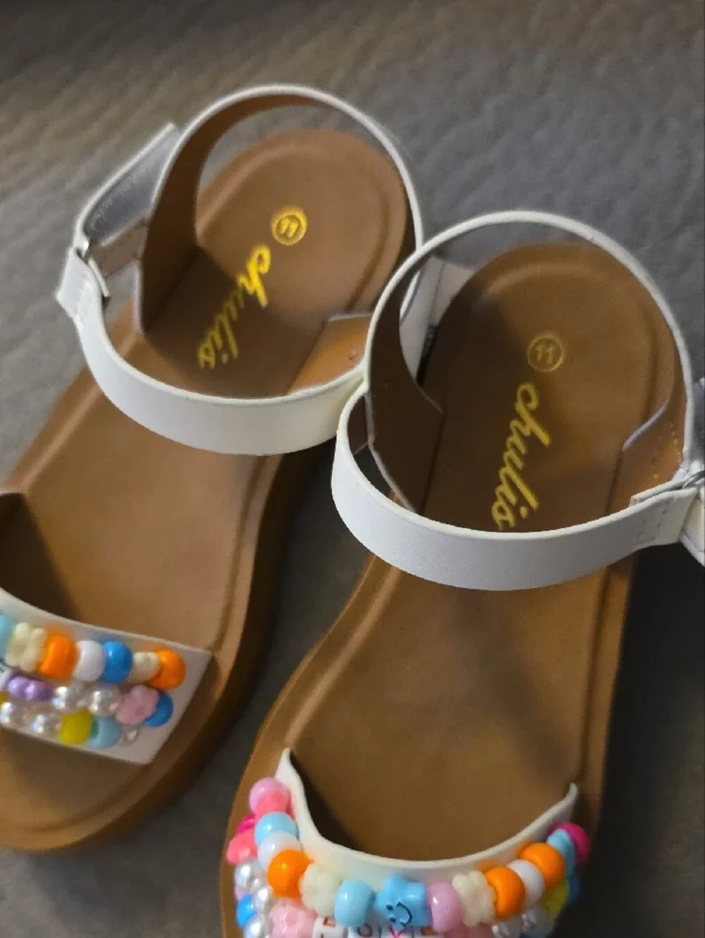 Kids White Beaded 'LOVE' Sandals